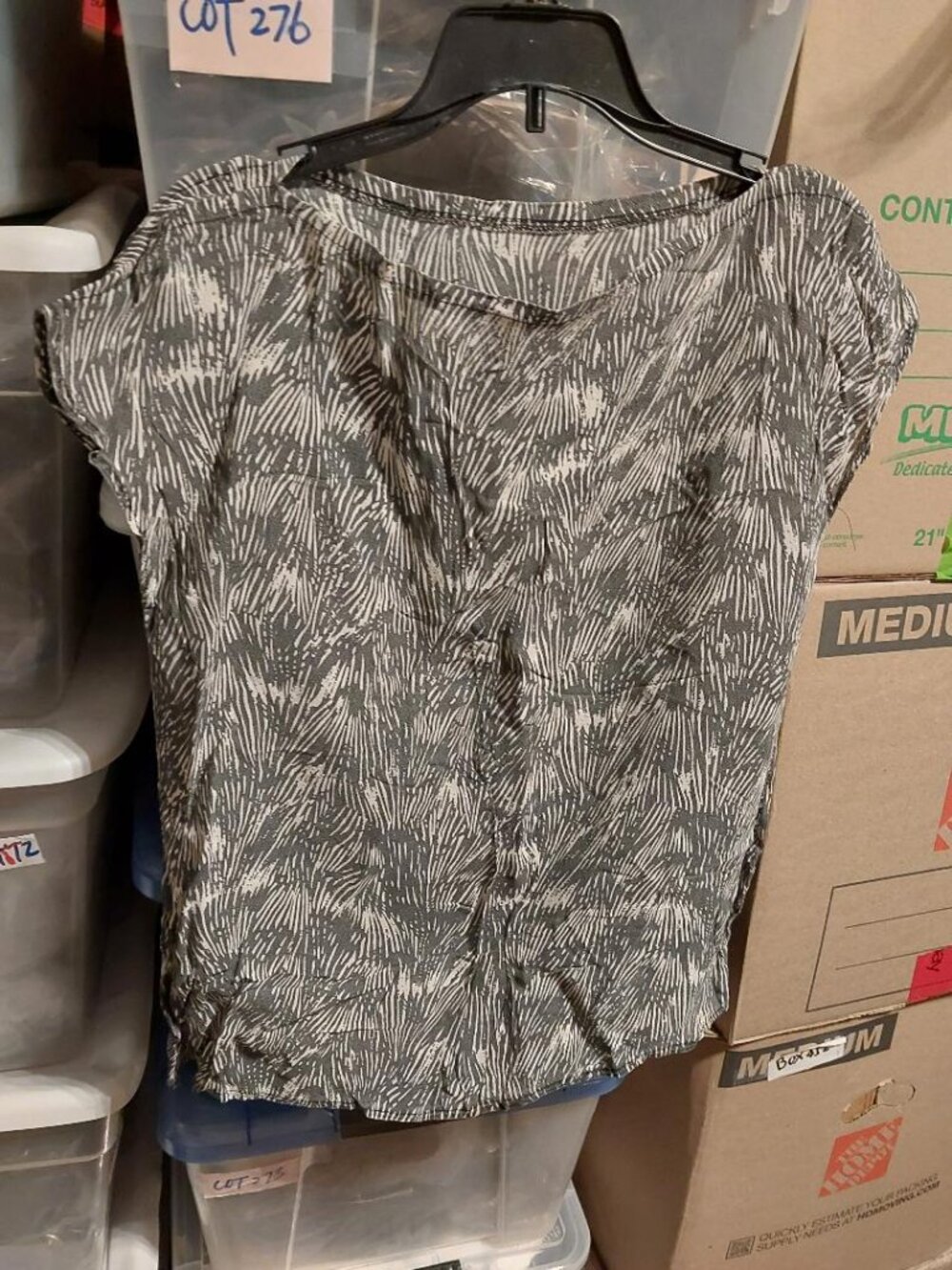 Vintage Black & White Abstract Leaf Print Short Sleeve Top Size M